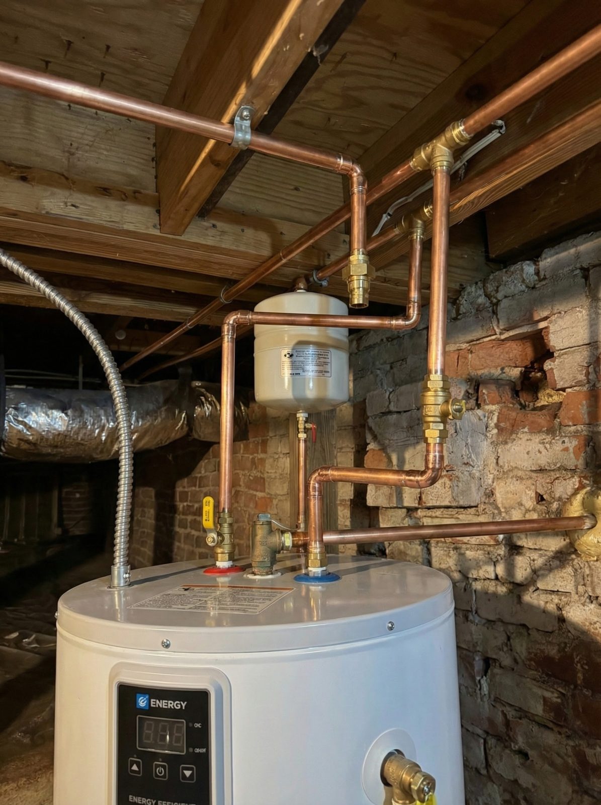 New water heater with rebuilt copper supply lines and shutoff valves